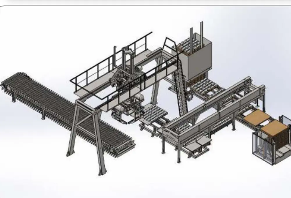 Robotik paketleme sistemli beton blok üretim hattı proje çizimi